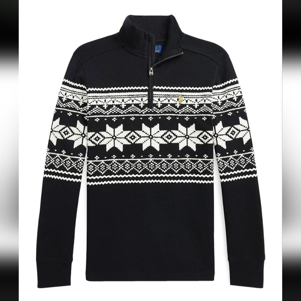 Polo by Ralph Lauren Black and White Fair Isle Half-Zip Sweater